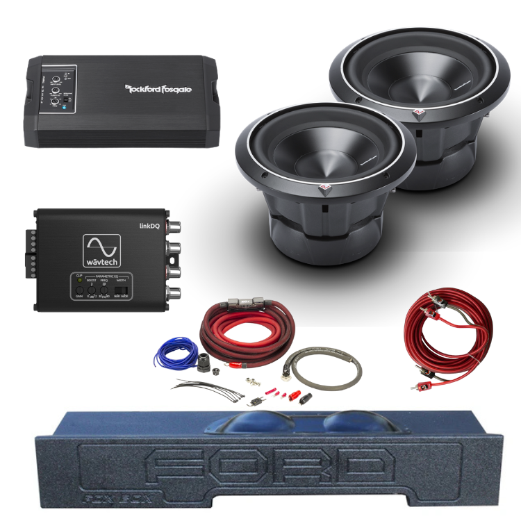 Level 2 Truck Bass Package Dual 10" Subwoofer System with Amplifier (Under Seat Bass Upgrade for Crew Cab Trucks, Installed)