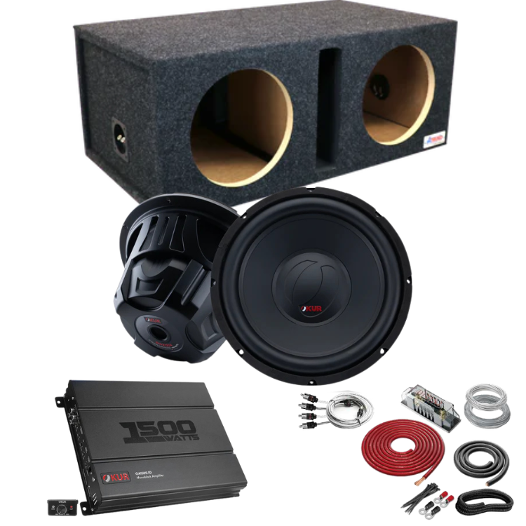 OKUR Dual 12" Subwoofers + Mono Amplifier + Atrend Sub Box + Wiring Kit