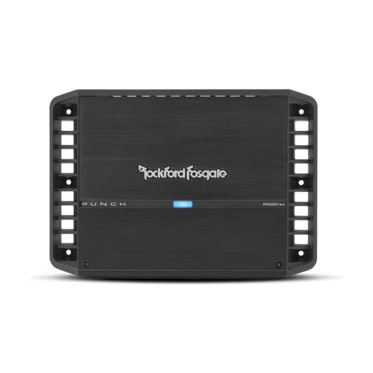 Rockford Fosgate P500X1BD subwoofer amplifier with sleek black design.